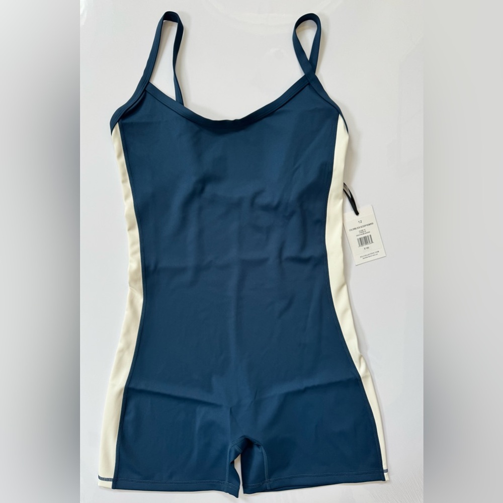 NWT IVL Collective Colorblock Scoop Romper Size 12 Blue/Cream Sea/Blanc de Blanc